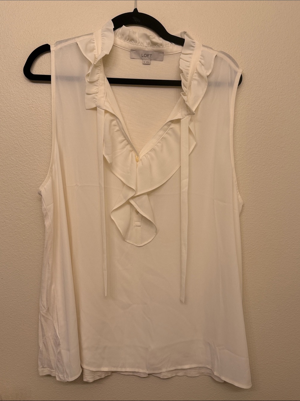 LOFT White Ruffled V-Neck Tie Sleeveless Blouse